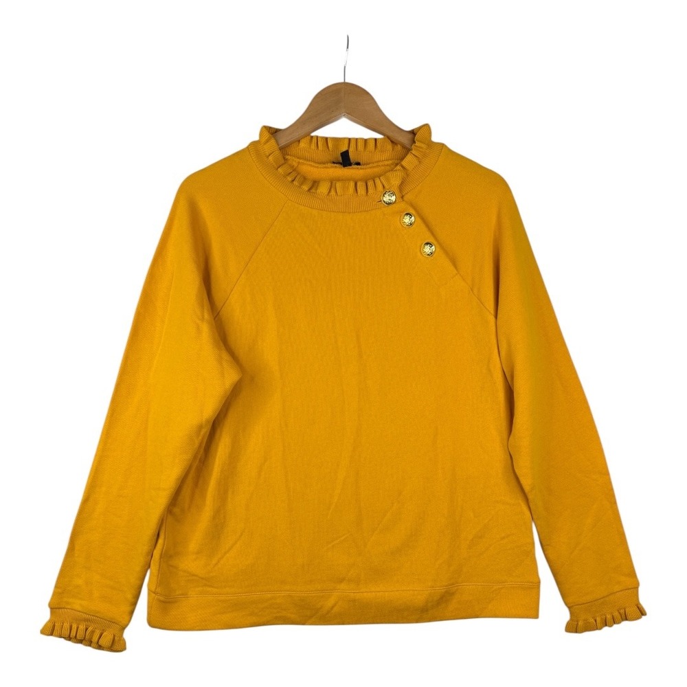 Talbots Ruffle Neck Detail Long Sleeve Pullover Sweater size Large Yellow